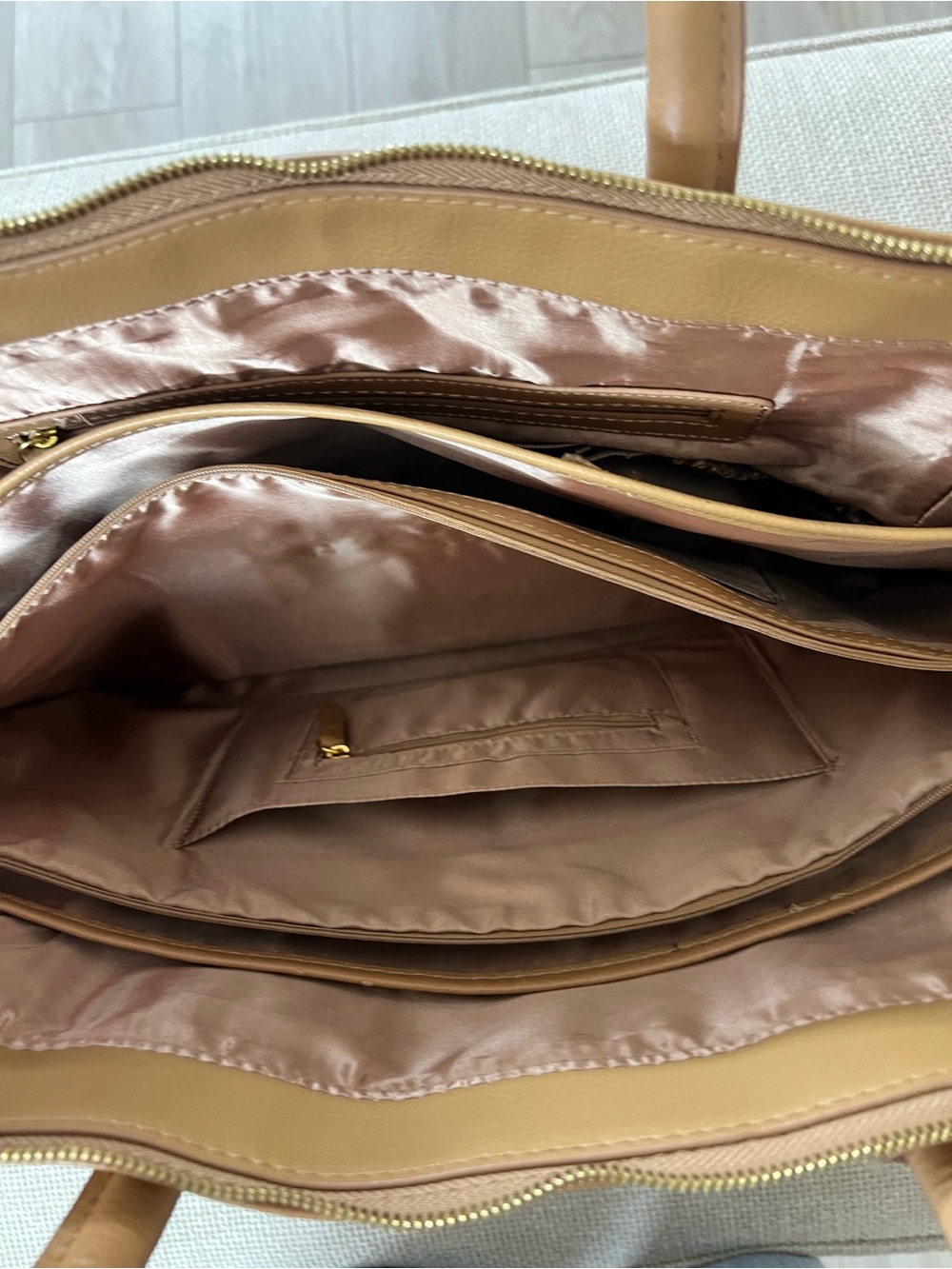 Joy & Iman Camel Brown Faux Leather Tote Bag – Large Zip Top Shoulder Purse - Picture 11 of 11